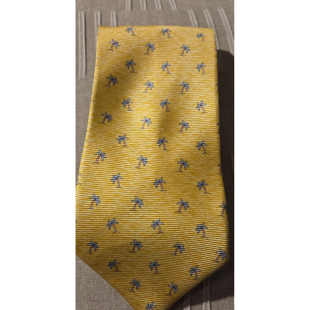 Tommy Hilfiger Mens Yellow Palm Tree Neck Tie 100% Silk‎